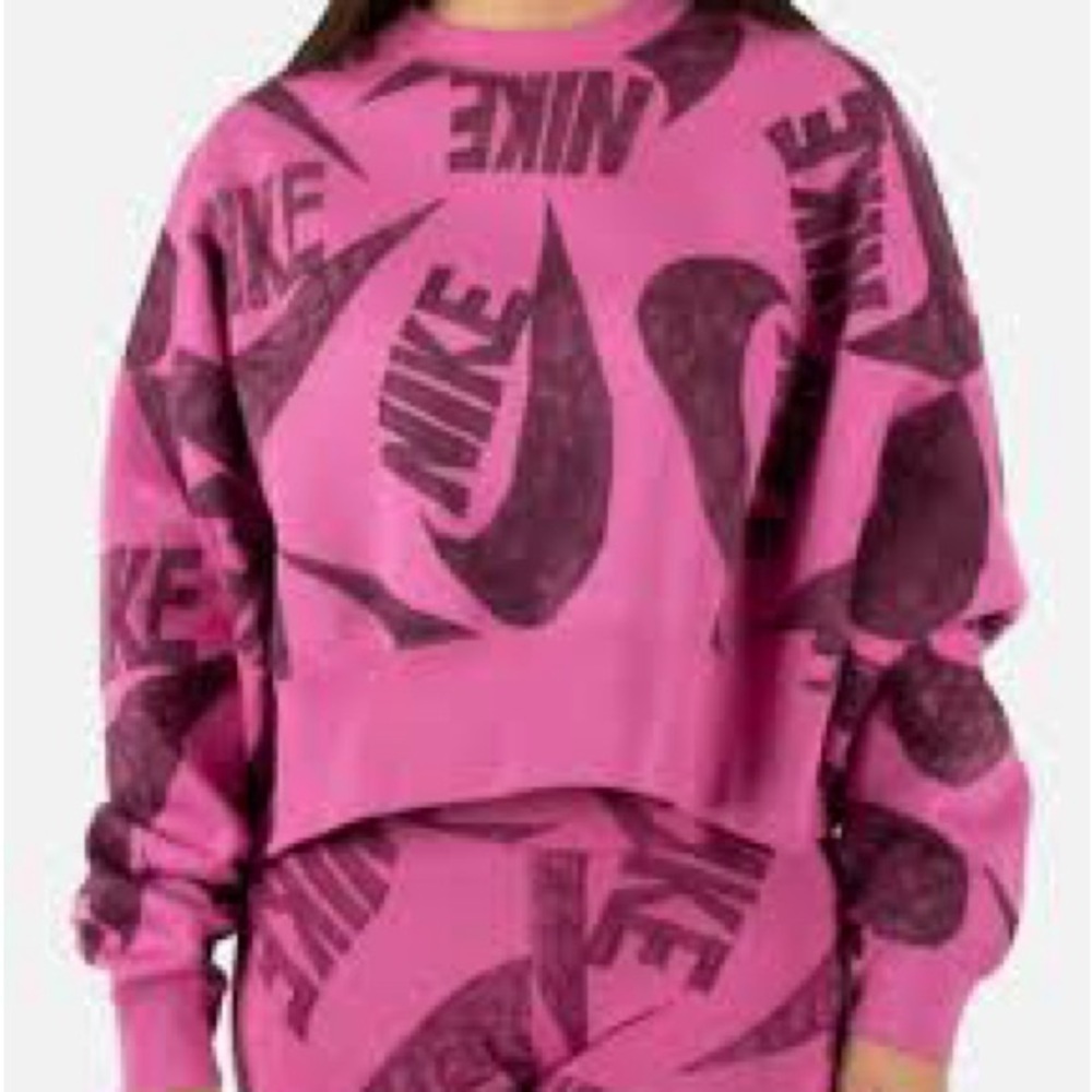 Nike Sportswear Icon Clash All Over Logo Print Crewneck Sweatshirt Pink Sz S